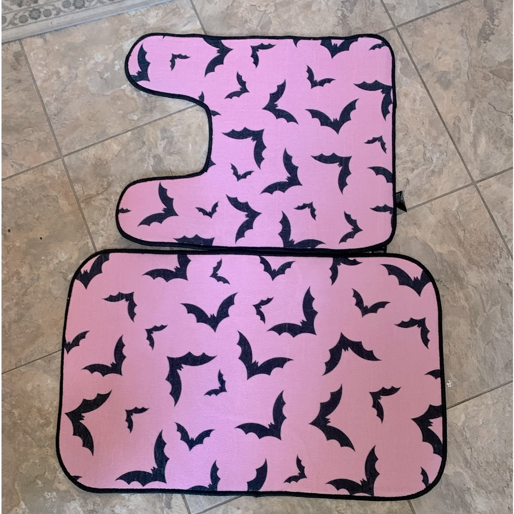 Dolls Kill Pink & Black Bats Bath Mats Rugs Set Duo NWT